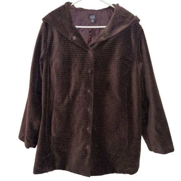 Eileen Fisher Jackets & Blazers - Eileen Fisher Woman‎ Brown Corduroy Hooded Jacket Women's Size 1X